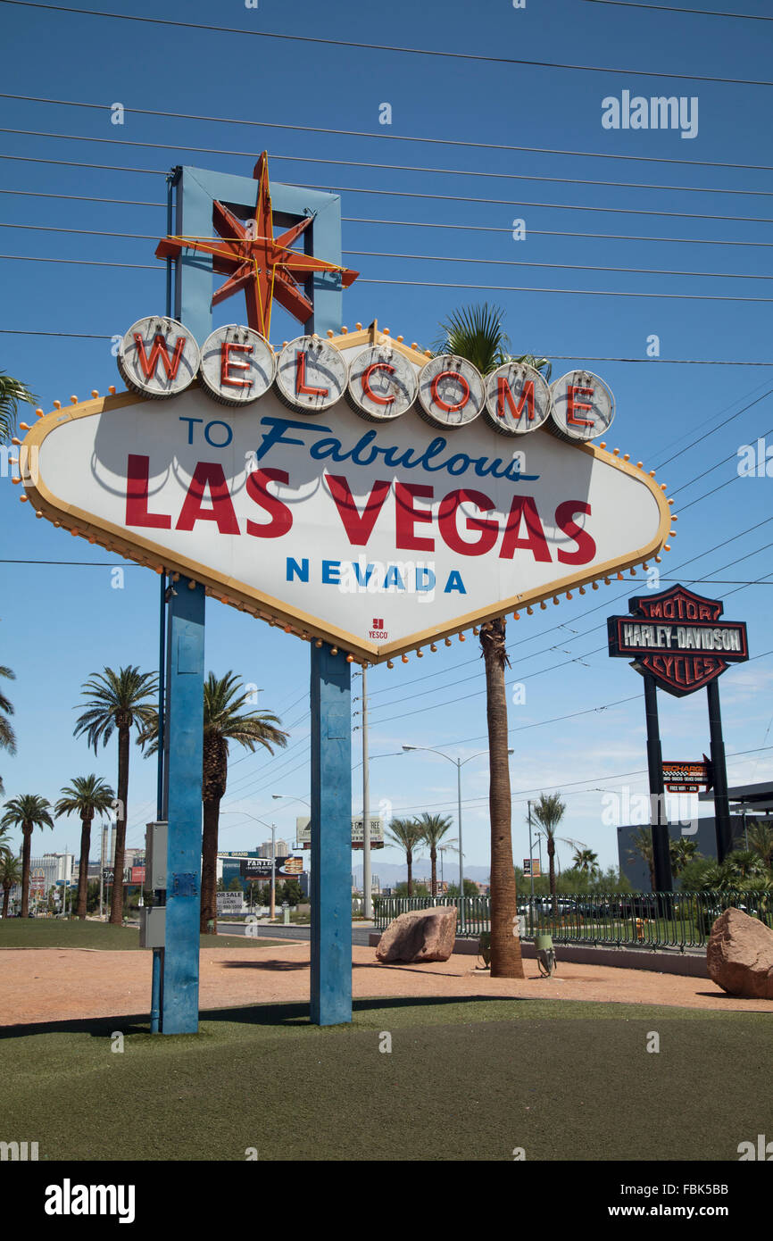 Il Benvenuto nella favolosa Las Vegas segno sulla striscia Foto Stock