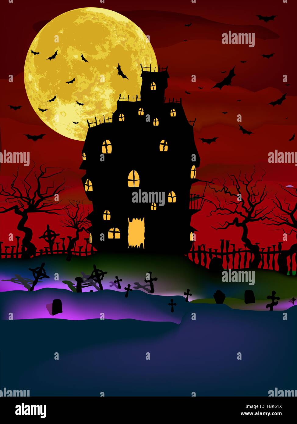 Haunted House su un cimitero hill. EPS 8 Illustrazione Vettoriale