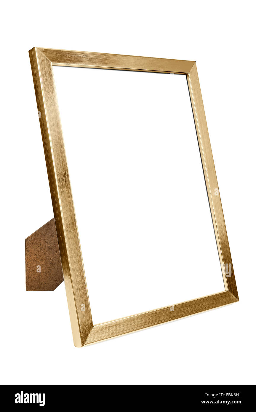 Alluminio dorato vuoto photo frame isolati su sfondo bianco con tracciato di ritaglio Foto Stock