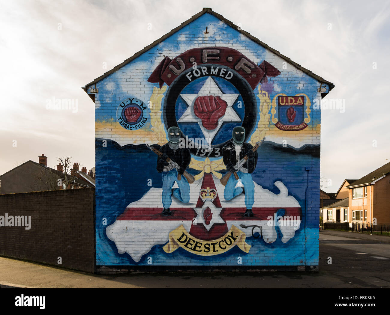 Ulster Freedom Fighters murale nel Avoniel, East Belfast Foto Stock