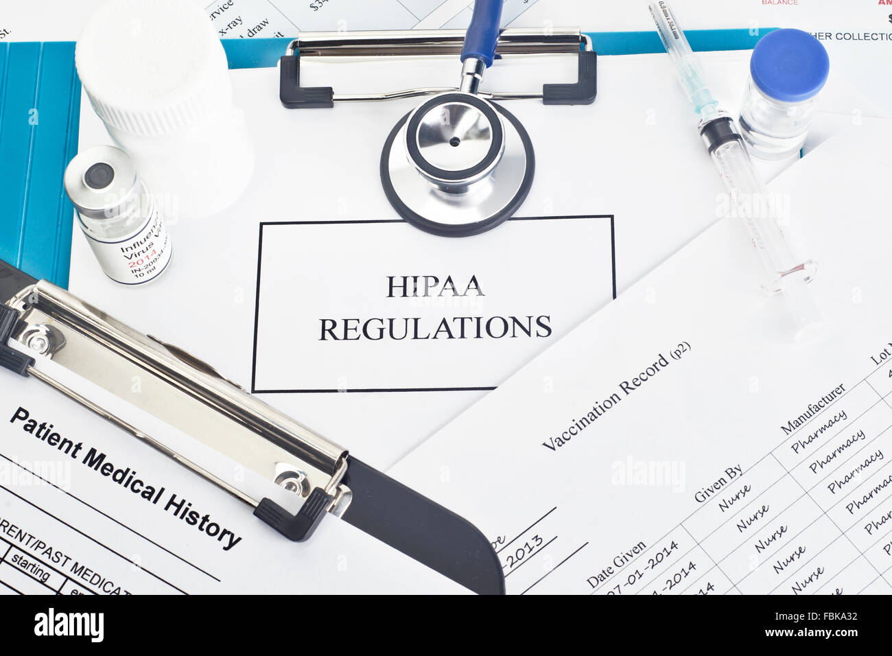 Normative HIPAA manuale con documenti falsi. Tutte le etichette e/o i documenti sono fittizi. Date, numeri di serie ecc sono casuali. Foto Stock