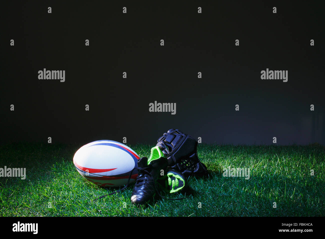 Attrezzature di rugby di erba Foto Stock