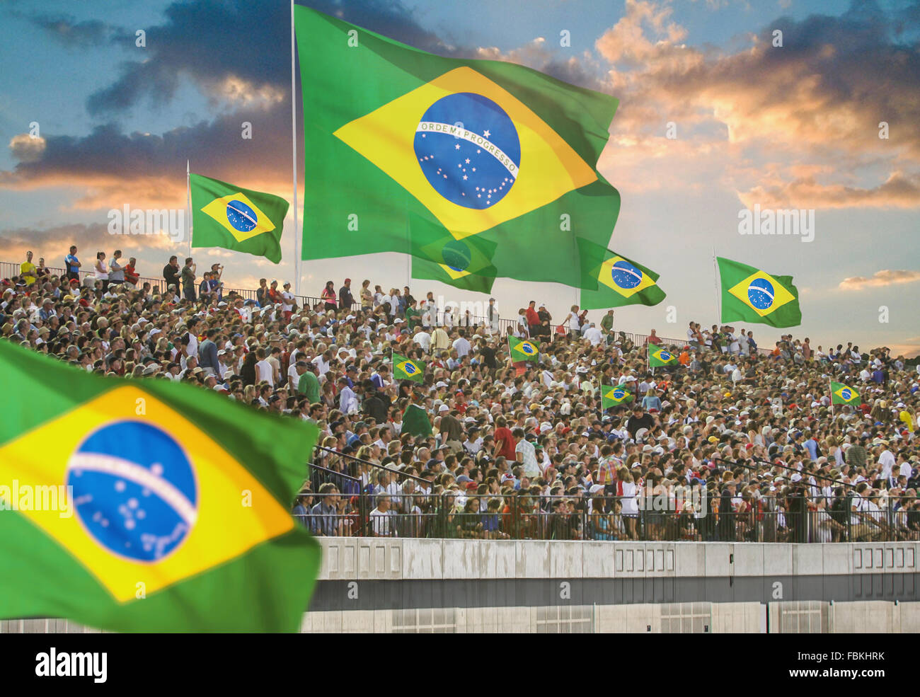 Illustrazione dei tifosi brasiliani in uno stadio Foto Stock