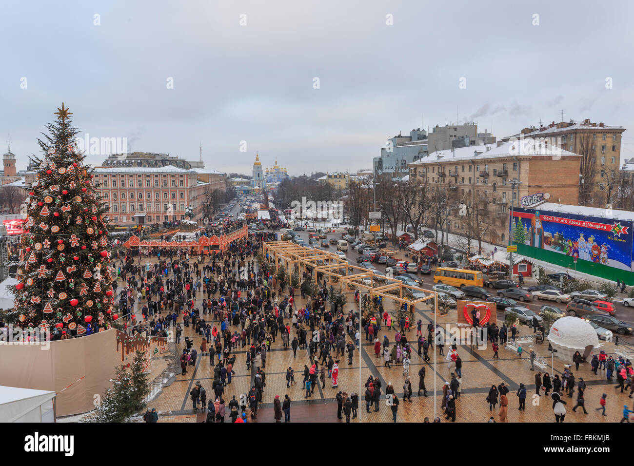 Sophia, st, Kiev, nebbia, vecchio inverno, Parco, antico, notte, sera, tempio, monastero, sfondo, durante, sky, viaggi Foto Stock