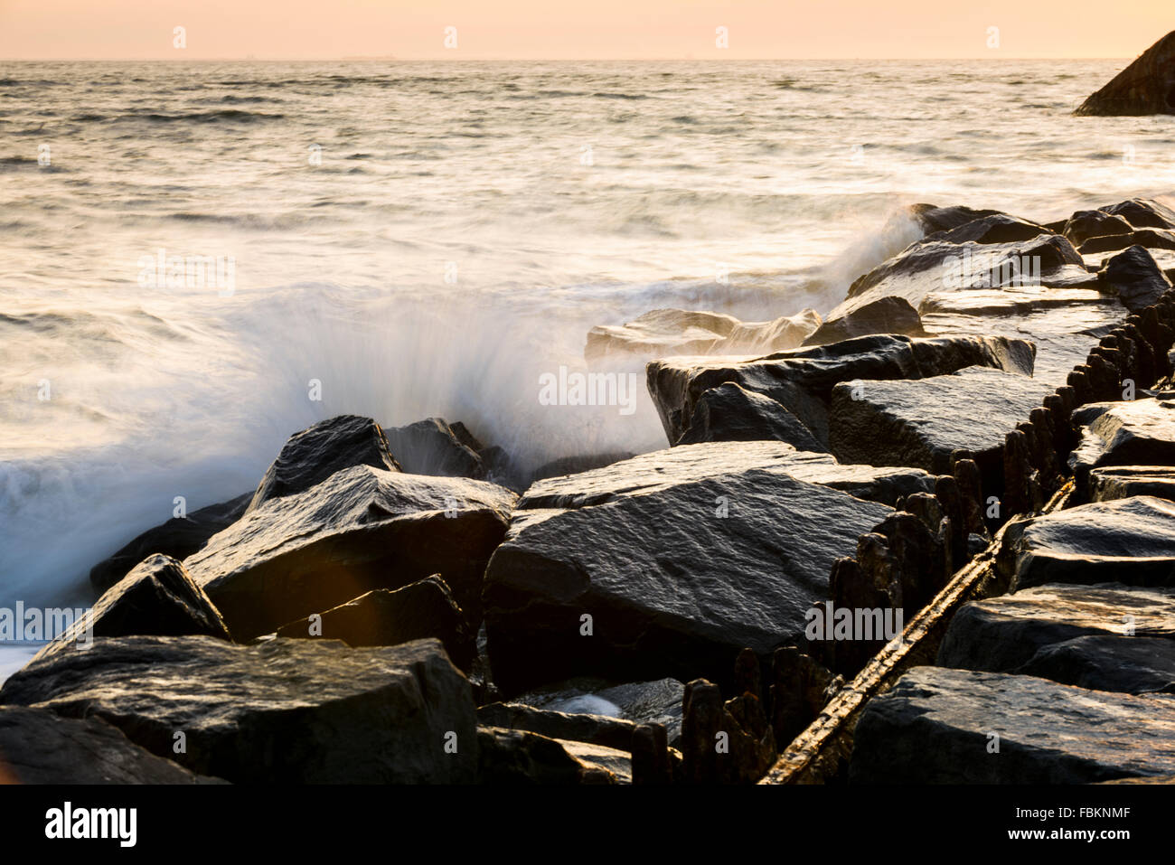 Rock molo al Sunset Beach Cape May NJ. Foto Stock