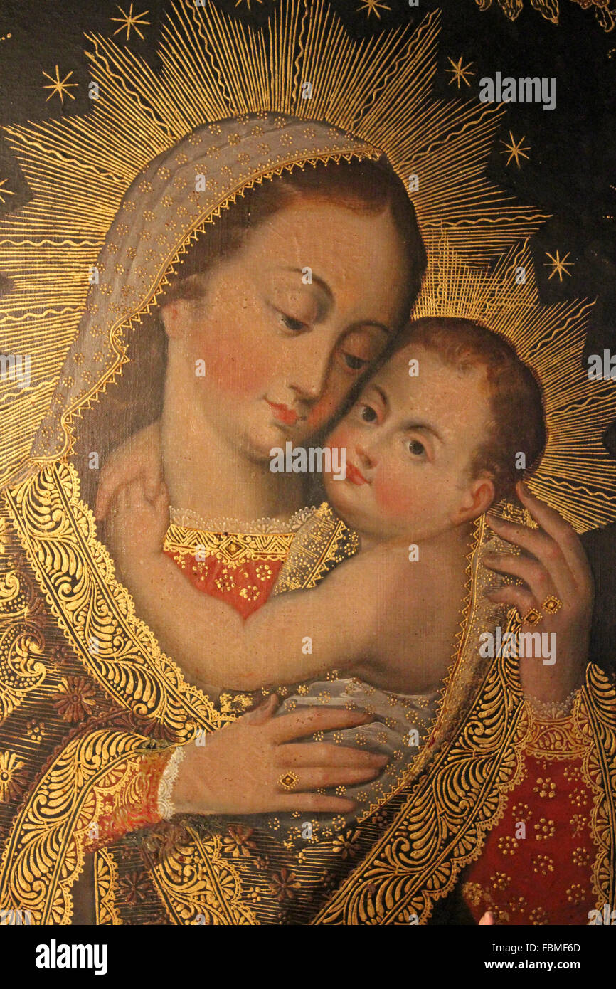 Dipinto della Madonna col Bambino a Santa Catalina convento in Arequipa, Perù Foto Stock
