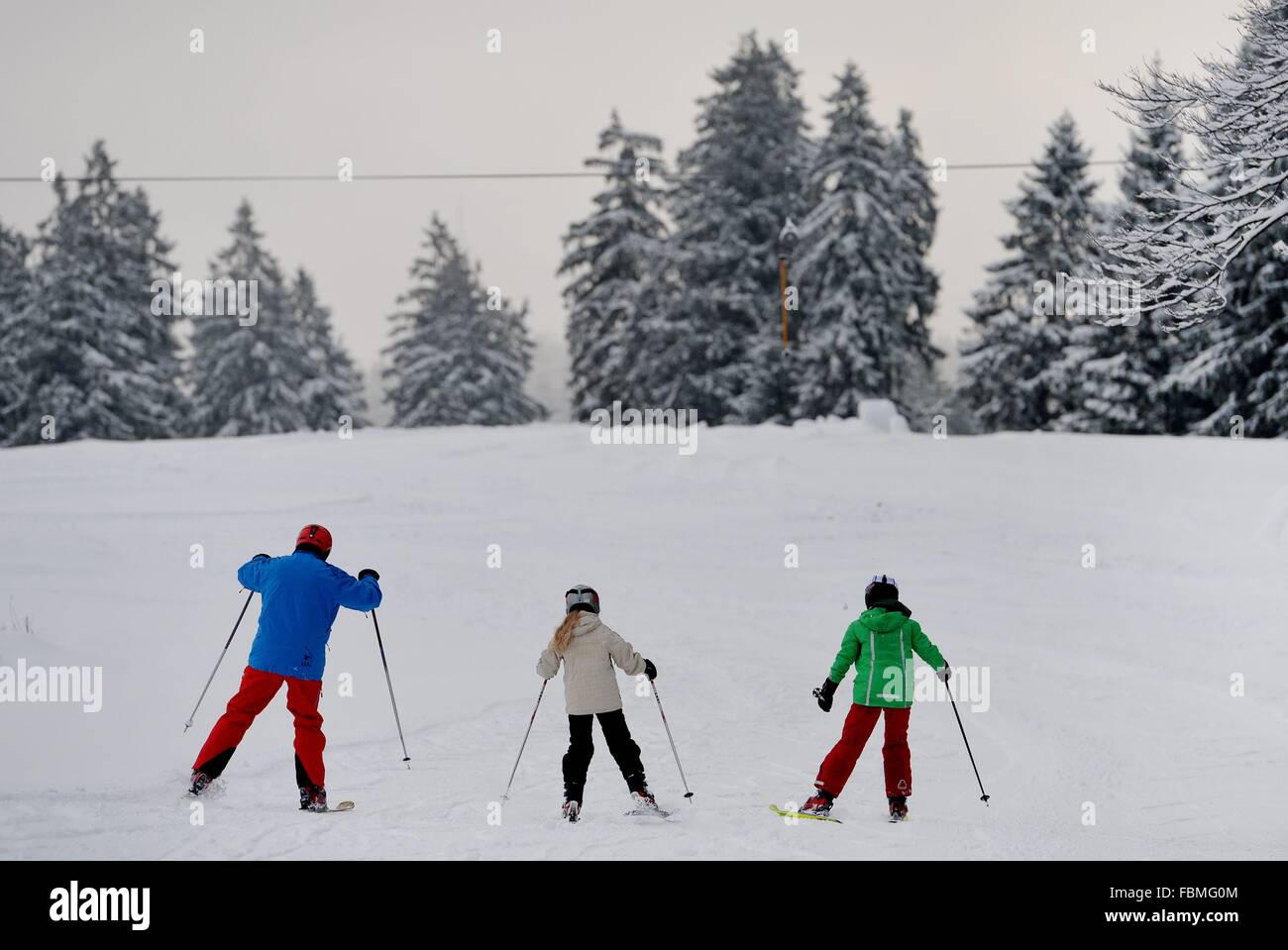 Le persone che praticano lo sport invernale, Germania, nella catena montuosa di Harz, 15. Gennaio 2016. Foto: Frank può Foto Stock