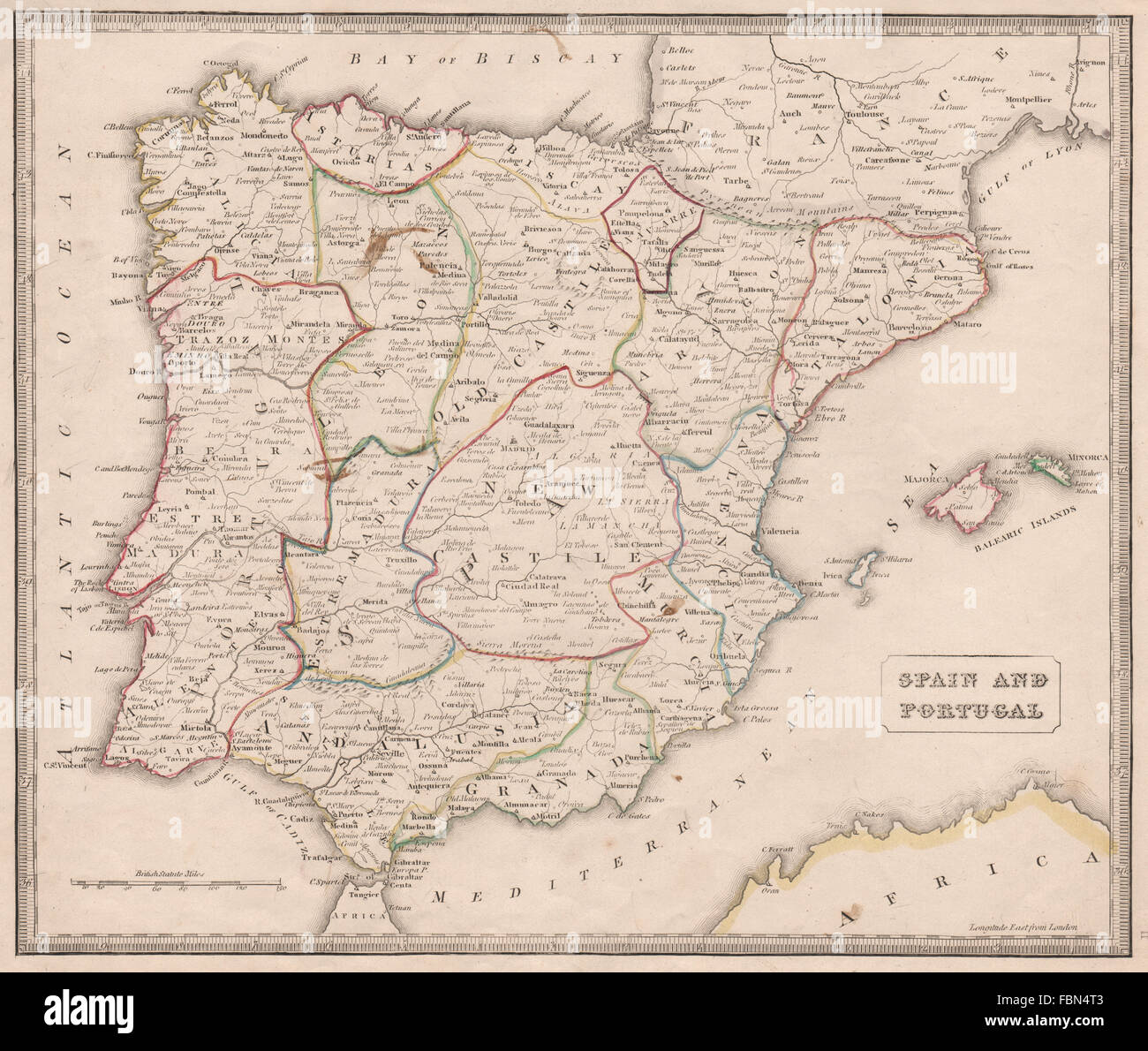 Spagna e Portogallo. Province fiumi città chiave. Colore originale. JOHNSON, 1850 Mappa Foto Stock