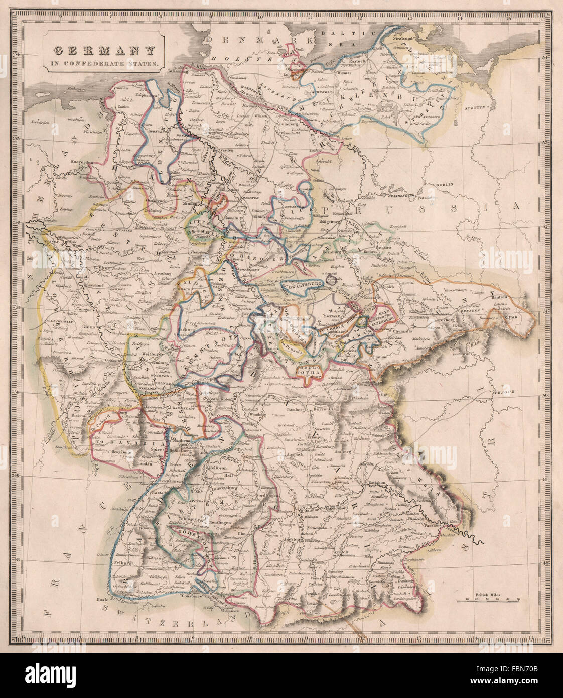 La Germania negli Stati confederati. Fiumi. Bavaria Hannover &c. JOHNSON, 1850 Mappa Foto Stock