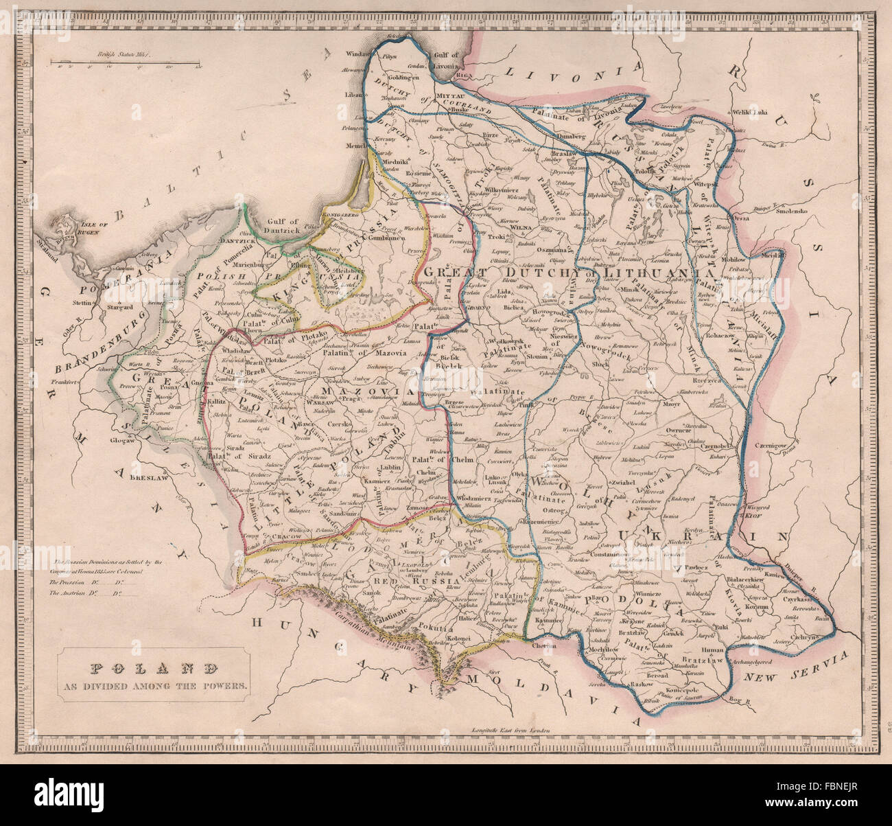 " La Polonia come diviso tra i poteri". La Prussia Russia Austria. JOHNSON, 1850 Mappa Foto Stock