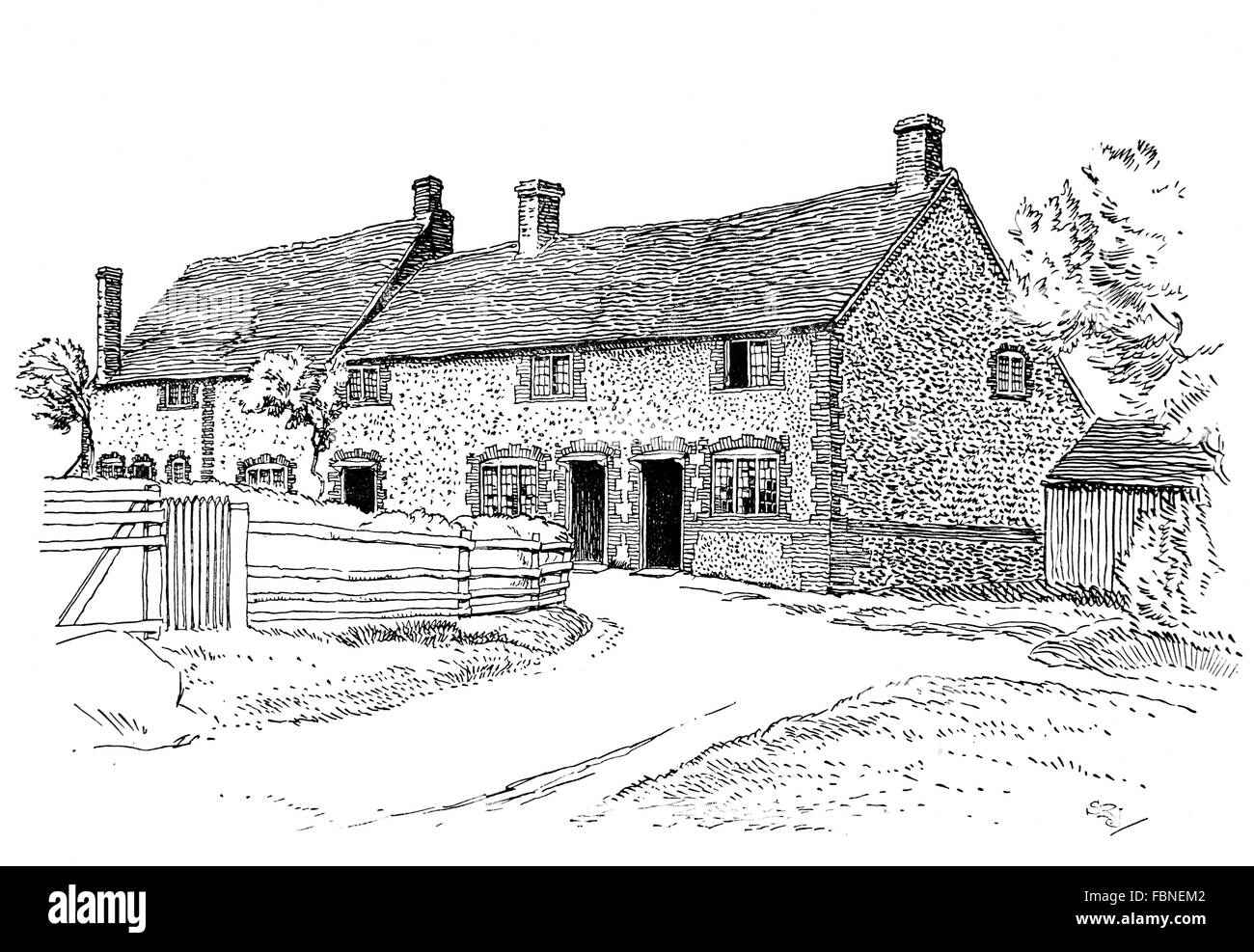 Regno Unito, Inghilterra, Buckinghamshire, Downley, vecchie case rurali, 1911 Illustrazione di linea da, Sydney R Jones, dallo studio della rivista Foto Stock