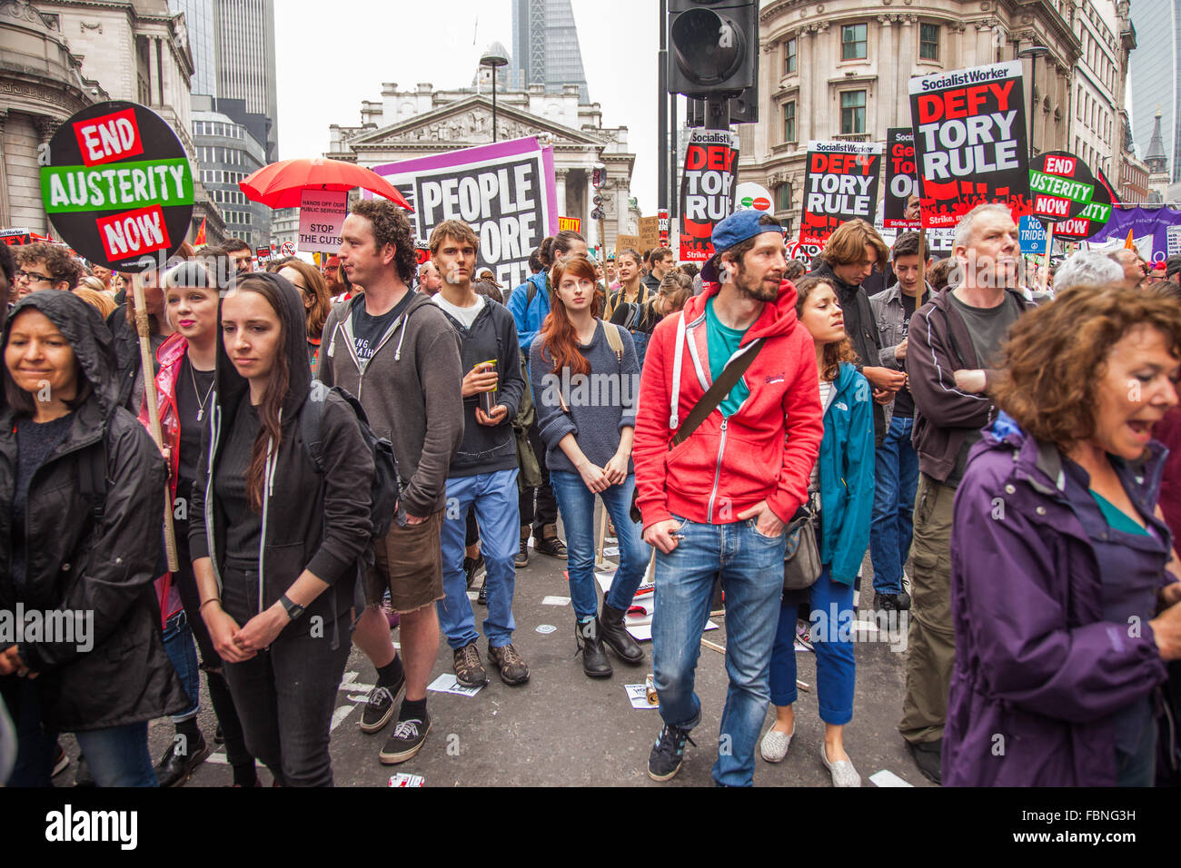 Anti-Austerity manifestanti Giugno 2015 Londra, Regno Unito Foto Stock