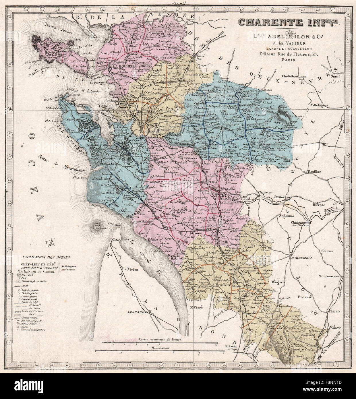 CHARENTE-INFERIEURE/-dipartimento marittimo. Le battaglie di risorse. LE VASSEUR 1876 mappa Foto Stock