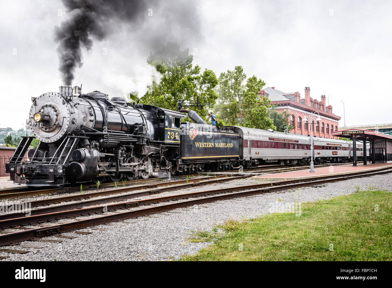 Western Maryland Scenic Railroad Baldwin 2-8-0 n. 734, Cumberland Maryland Foto Stock