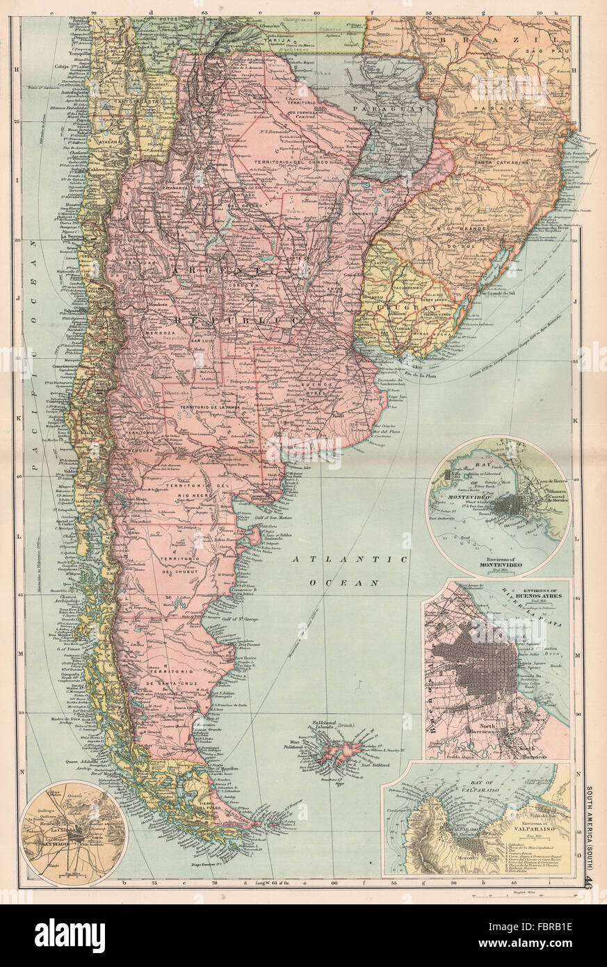 AMERICA S. Chile Argentina Montevideo Buenos Aires Valparaiso Santiago, 1903 Mappa Foto Stock
