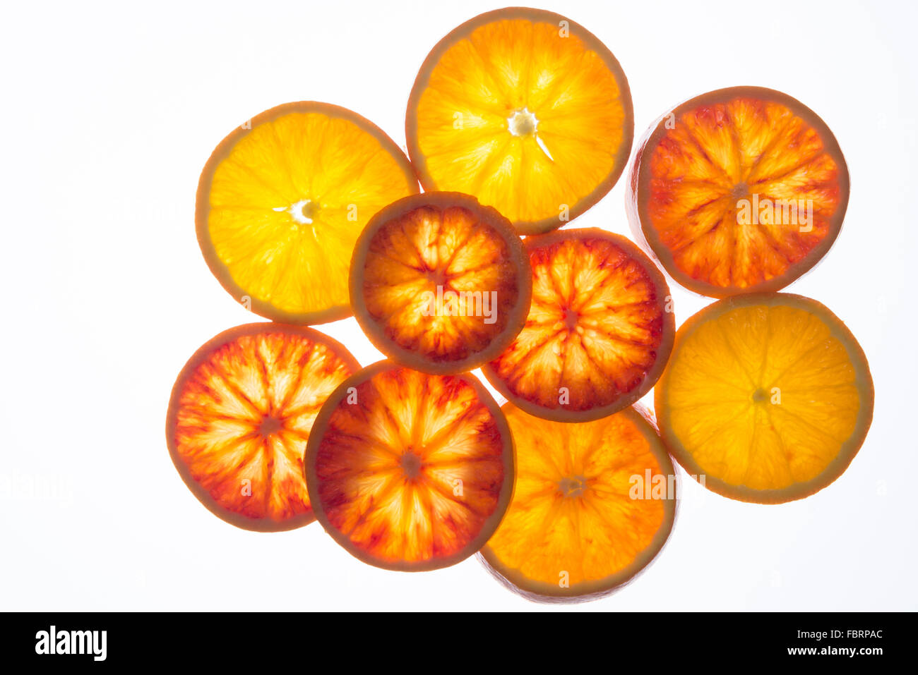 Arancione fette di sangue ,di arance di Sicilia (vista dall'alto) Foto Stock