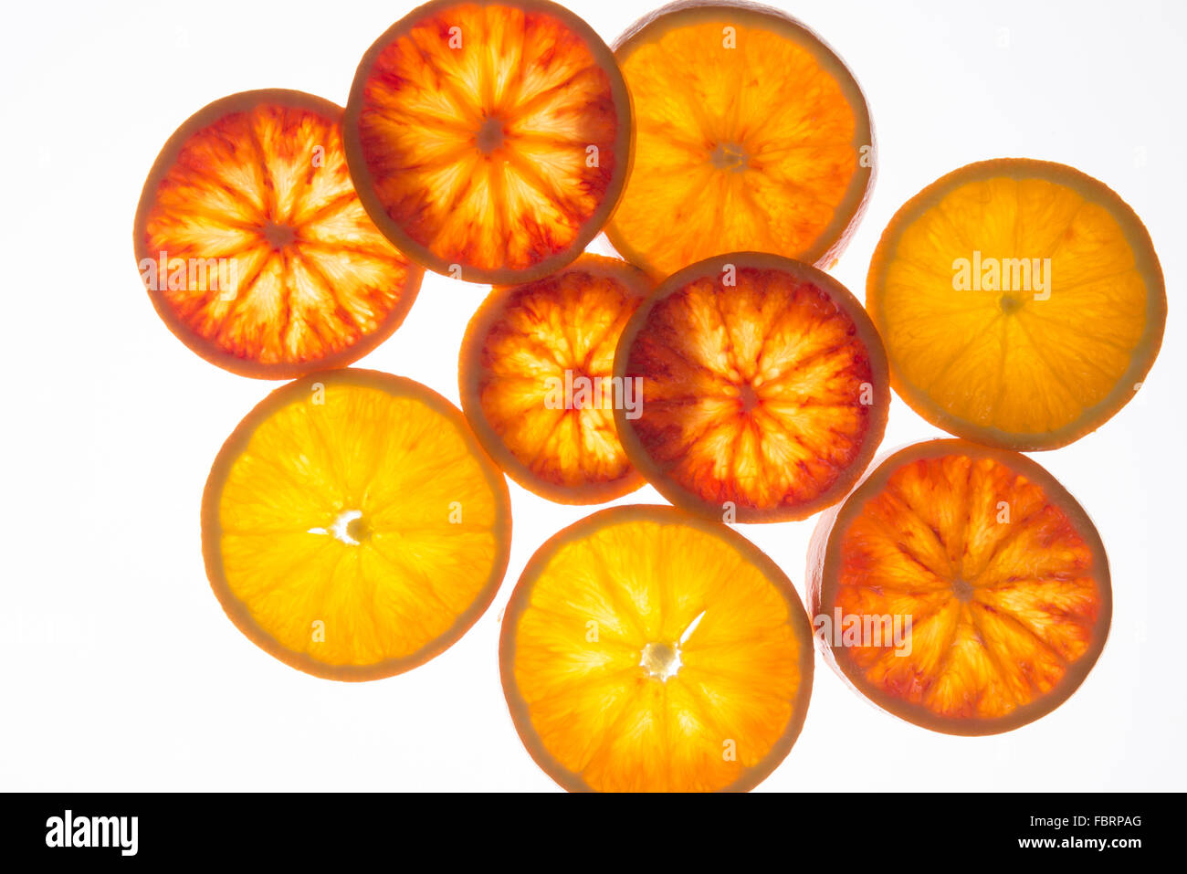 Arancione fette di sangue ,di arance di Sicilia (vista dall'alto) Foto Stock
