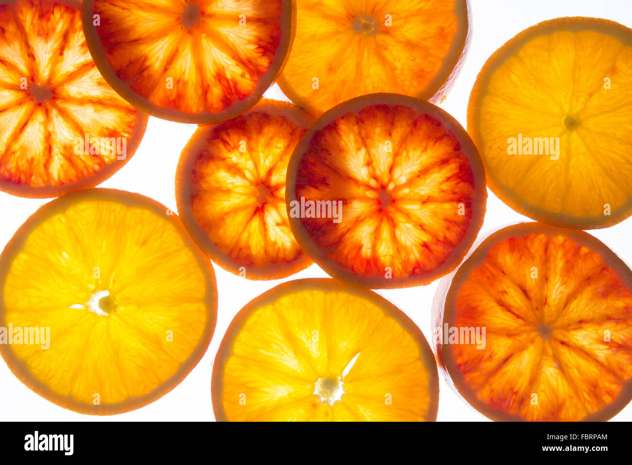 Arancione fette di sangue ,di arance di Sicilia (vista dall'alto) Foto Stock