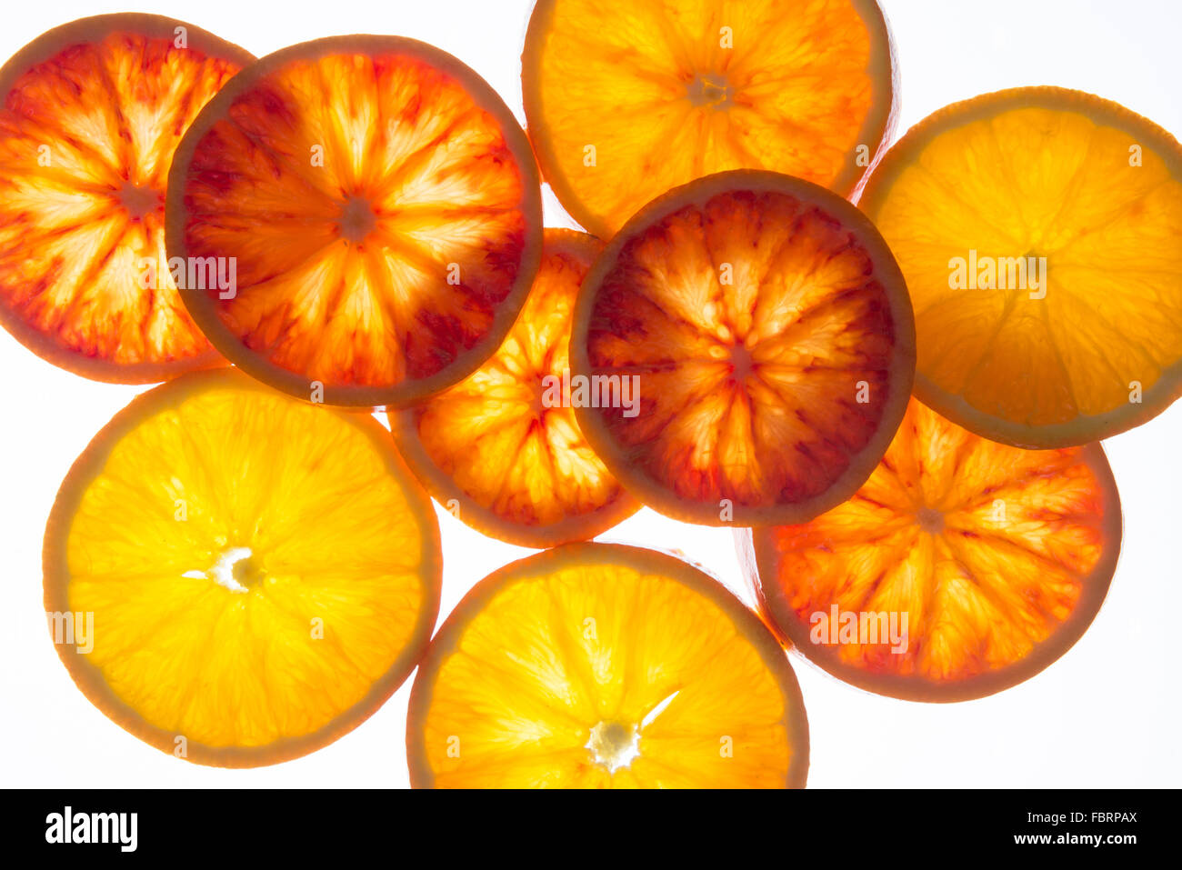 Arancione fette di sangue ,di arance di Sicilia (vista dall'alto) Foto Stock