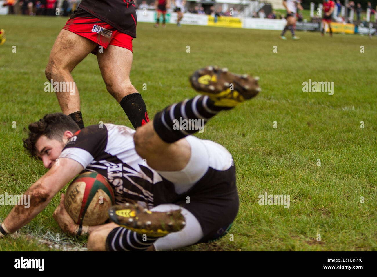 Il Galles, Regno Unito. Il 10 ottobre 2015. Owen Jenkins di Pontypridd punteggi una prova contro Aberavon Foto Stock