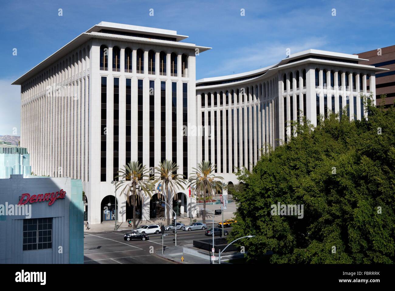 Twin edificio a Wilshire Blvd, Chase Bank a sinistra, Città del Pacifico Banca sulla destra, nel dicembre 2015. Foto Stock