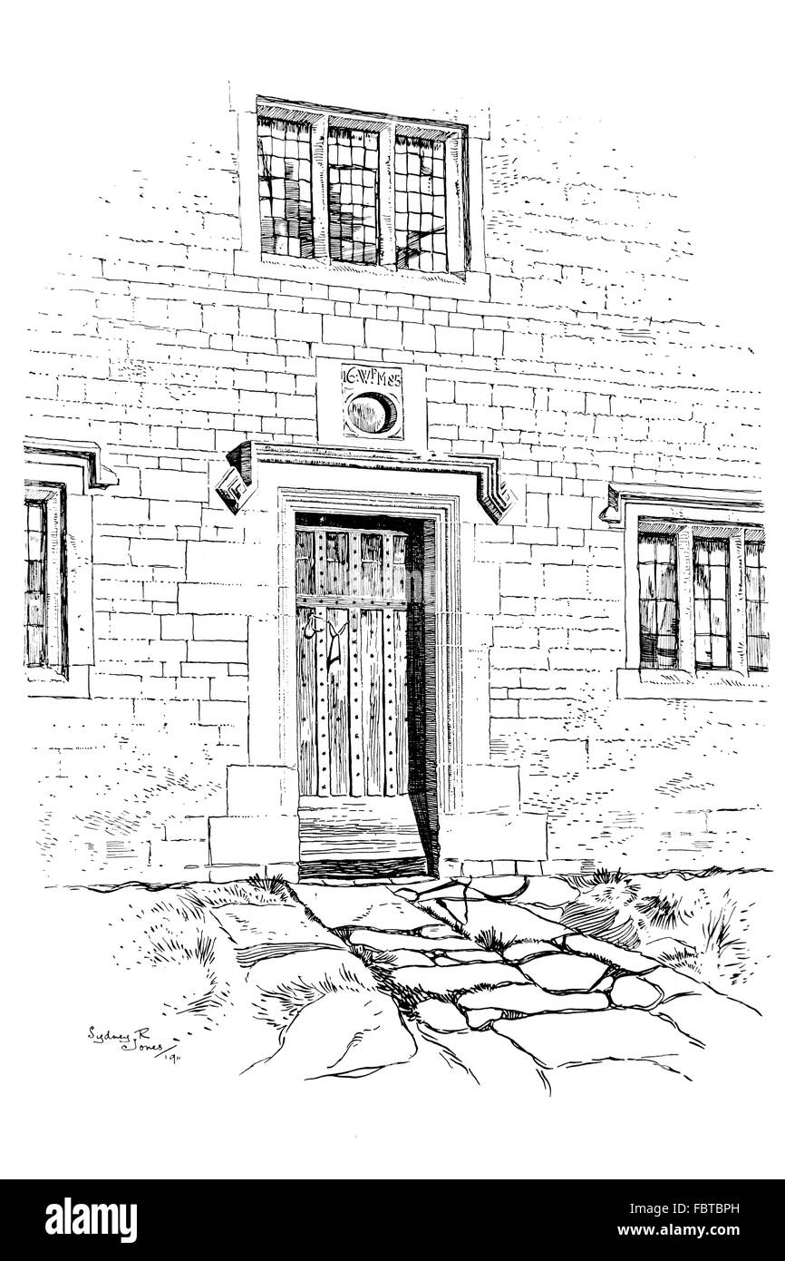 Regno Unito, Inghilterra, Oxfordshire, grande Bourton, Frati Cottage, storico 1685 Ironstone House, nel 1911, illustrazione di linea Foto Stock