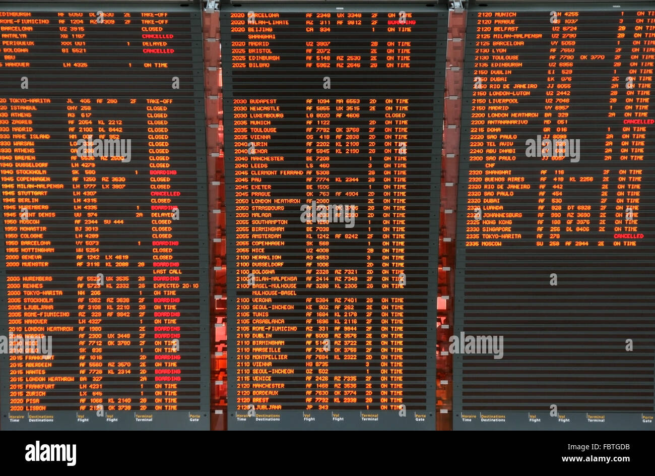 Volo aeroporto informazioni sulla scheda Foto Stock
