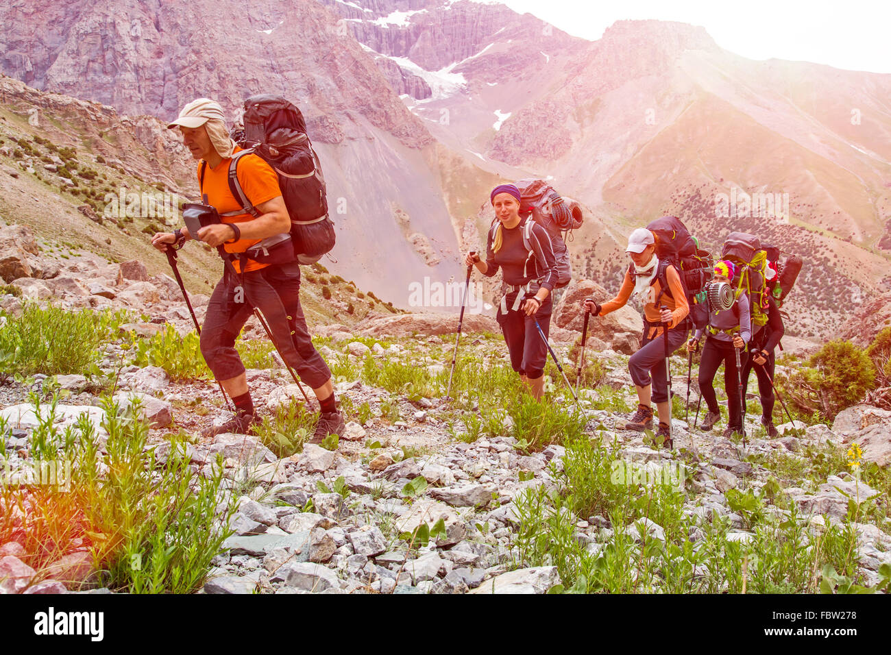 Trekking in Himalaya Foto Stock