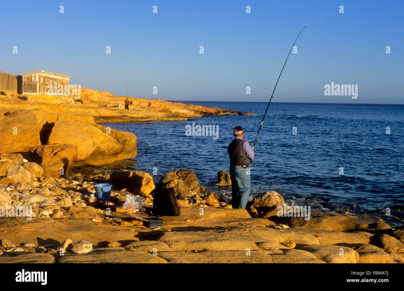 I pescatori in 'El Playazo'. Cabo de Gata-Nijar parco naturale. Riserva della Biosfera, provincia di Almeria, Andalusia, Spagna Foto Stock