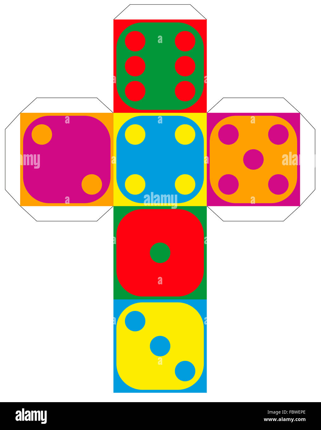 Dadi modello - modello di un cubo colorato per rendere tridimensionale il lavoro artigianale fuori di esso. Foto Stock