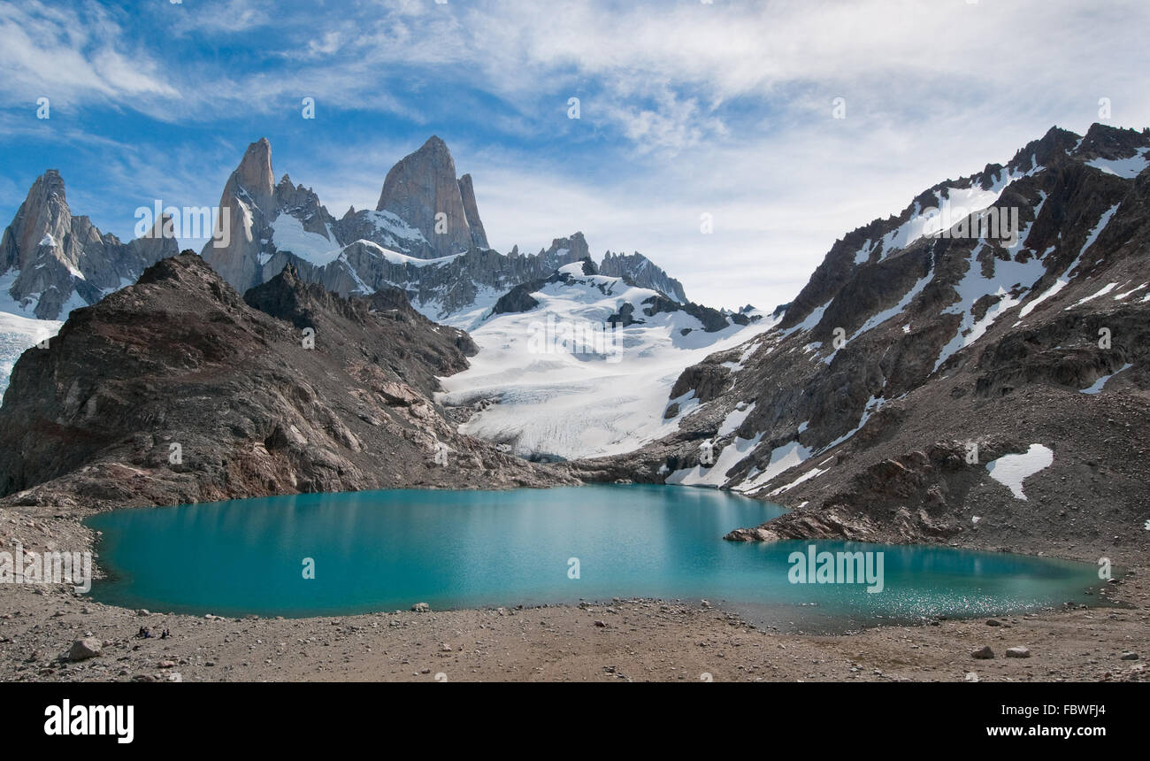 Fitz Roy mountain e la Laguna de los Tres, Patagonia, Argentina Foto Stock