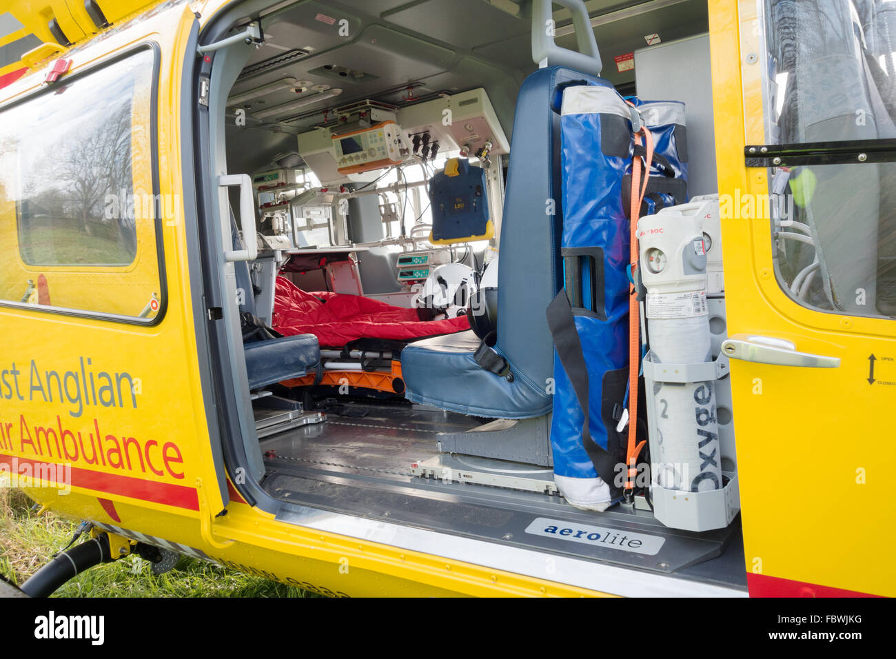 L'arredamento interno dell'East Anglian Air Ambulance elicotteri, Suffolk REGNO UNITO Foto Stock