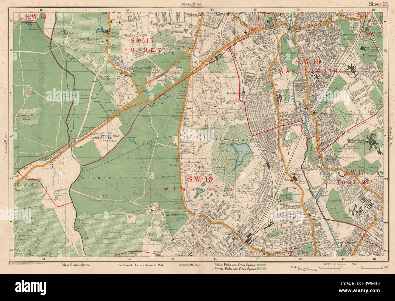 Il torneo di Wimbledon. Putney Tooting Wandsworth Richmond Park Roehampton. BACON, 1927 Mappa Foto Stock