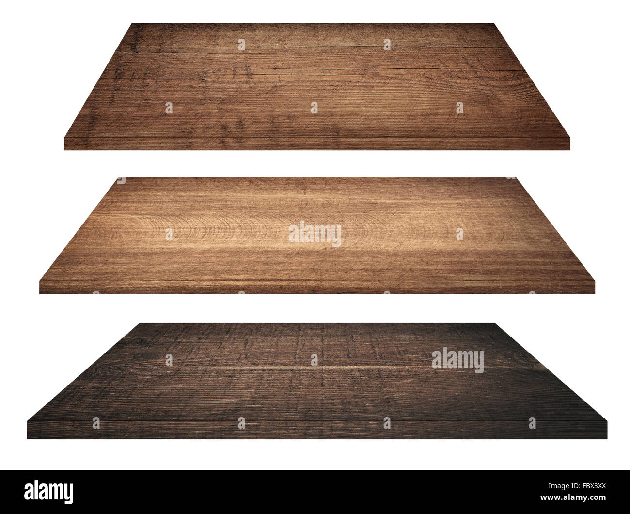 Mensole di legno, configurazione tabletop o tagliere isolato su bianco Foto Stock