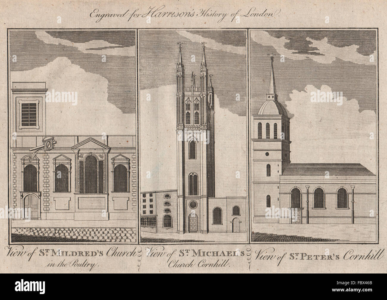 WREN CHIESE St Mildred pollame.St Michael, San Pietro su Cornhill. Londra 1775 Foto Stock