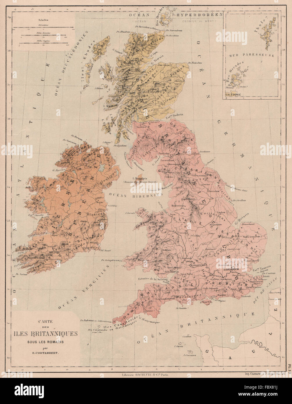 ROMAN BRITAIN. Isole britanniche. Mostra il vallo di Adriano & Antonine Wall, 1880 Mappa Foto Stock