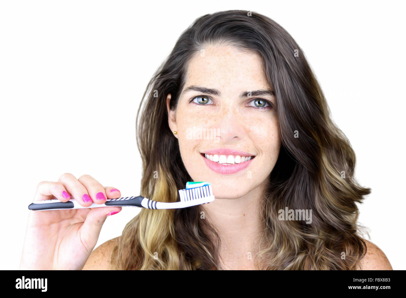 Lei è tutto su igiene dentale Foto Stock