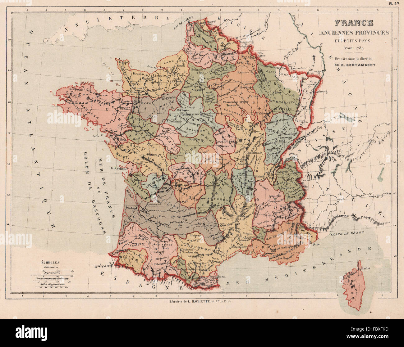 La Francia mostra province <1789. CORTAMBERT, 1880 Mappa antichi Foto Stock