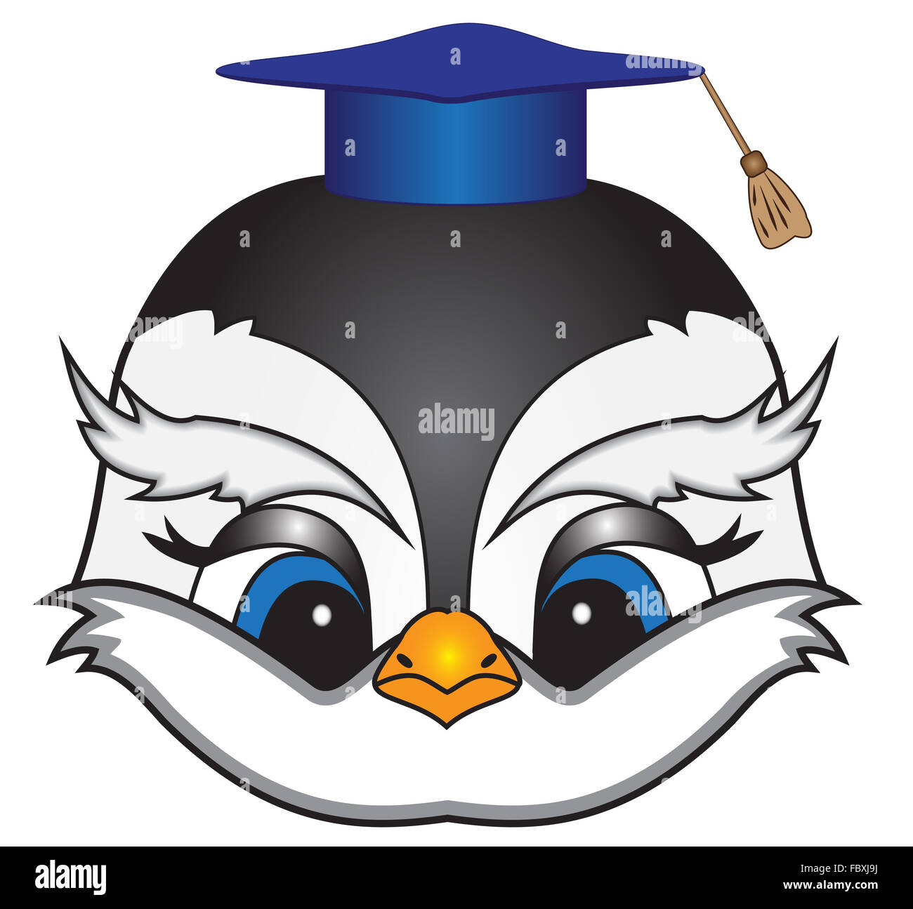 Cartoon bird in un quadrato cappuccio accademico Foto Stock