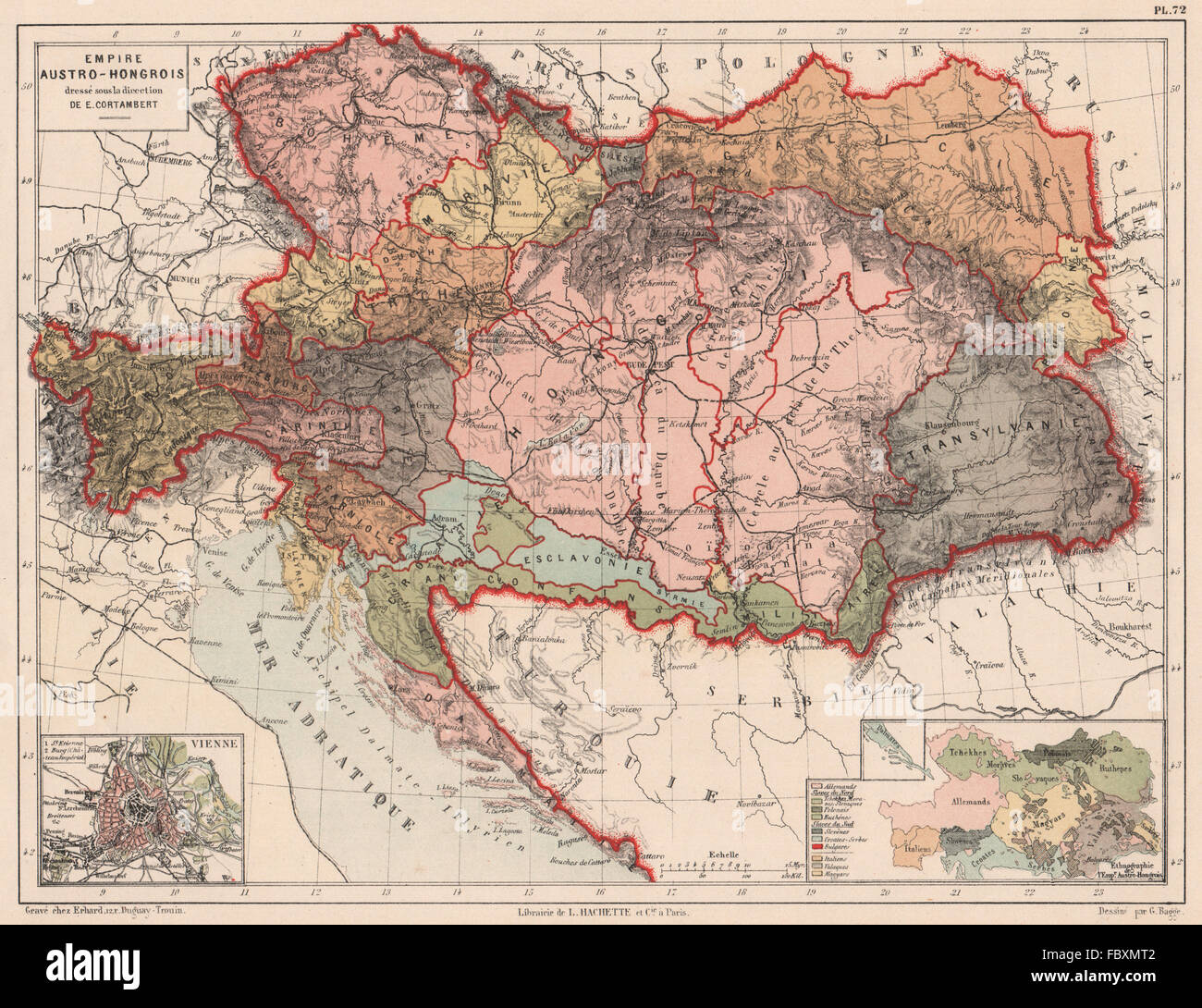Impero austro-ungarico. Inset Vienna. La razza/mappa etnografica. Balcani 1880 Foto Stock