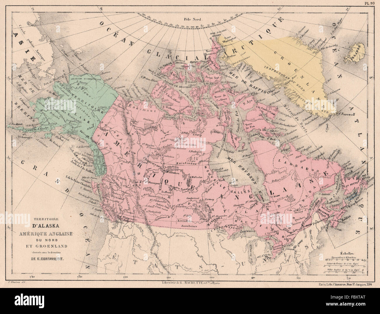 AMERICA BRITANNICA, Groenlandia & Alaska. In Canada. America del nord. CORTAMBERT, 1880 Mappa Foto Stock