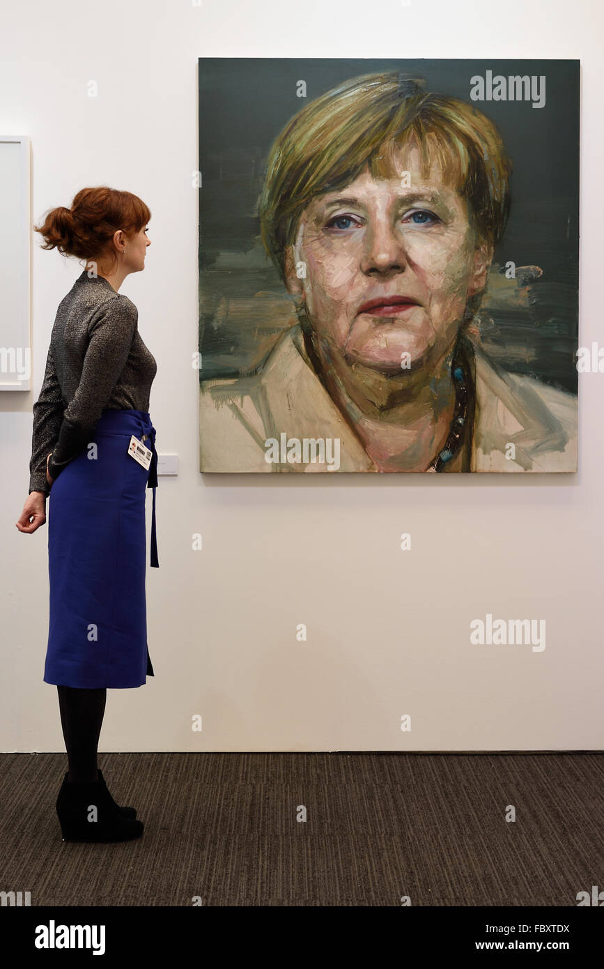 Londra, Regno Unito. Xix gen, 2016. Pittura intitolato Ritratto di Angela Merkel (2015), opera dell'artista Colin Davidson Credit: Raymond codolo/Alamy Live News Foto Stock