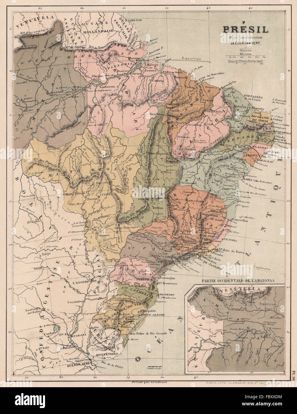 Il Brasile Brésil Brasil in province. CORTAMBERT, 1880 Mappa antichi Foto Stock