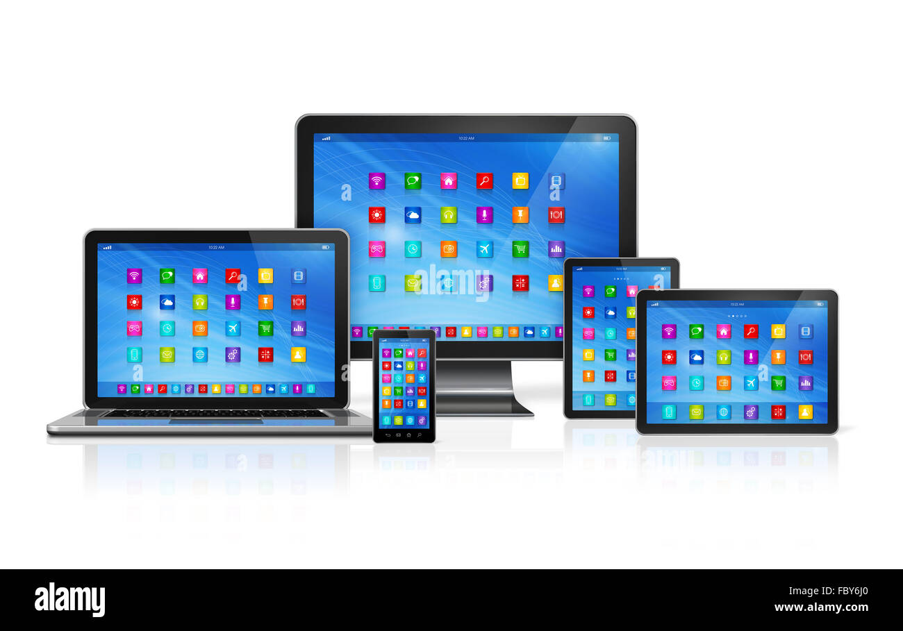 Dispositivi computer impostato Foto Stock