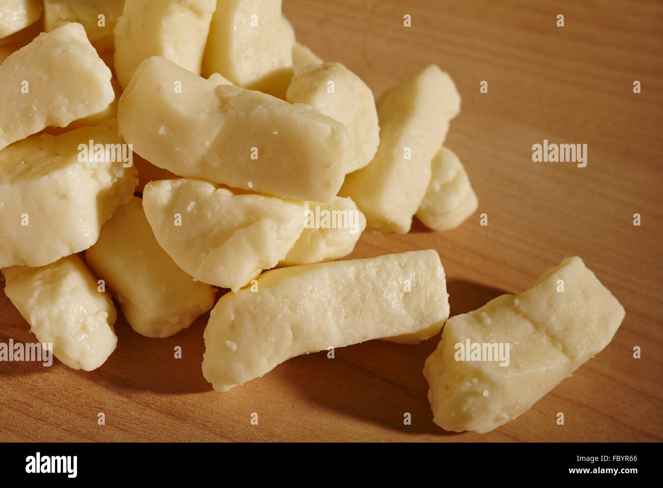 Cagliata di formaggio, un popolare snack alimentare nel Nord America nel paese lattiero-casearia Foto Stock