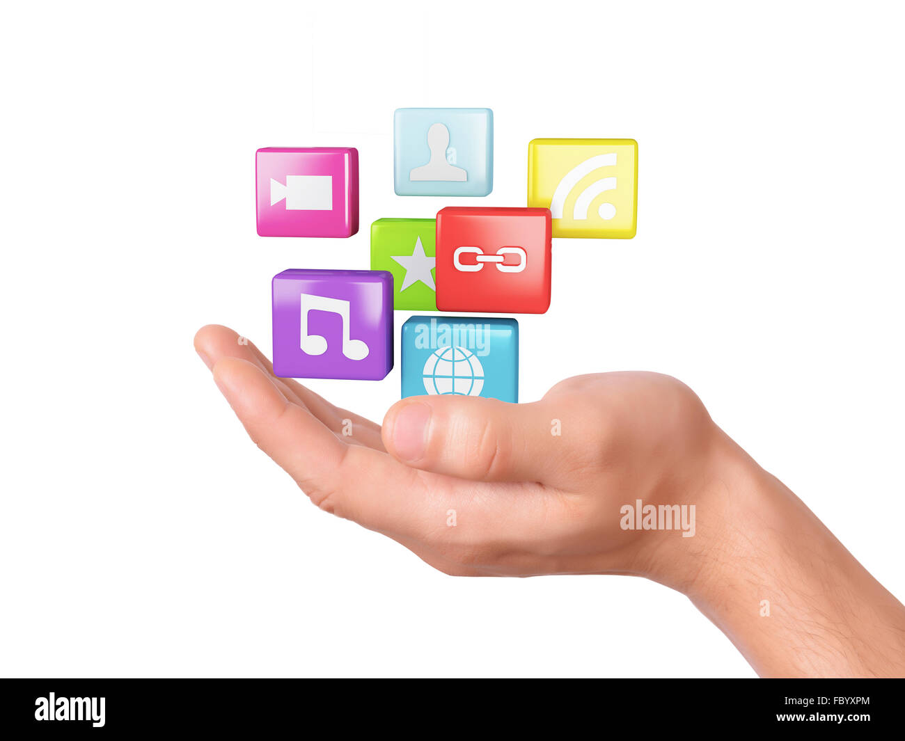 Mano con software applicativo icone. social media Foto Stock