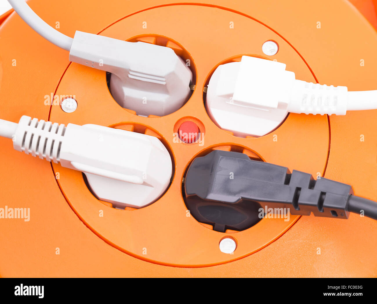 Multi plug e cavi di alimentazione Foto Stock