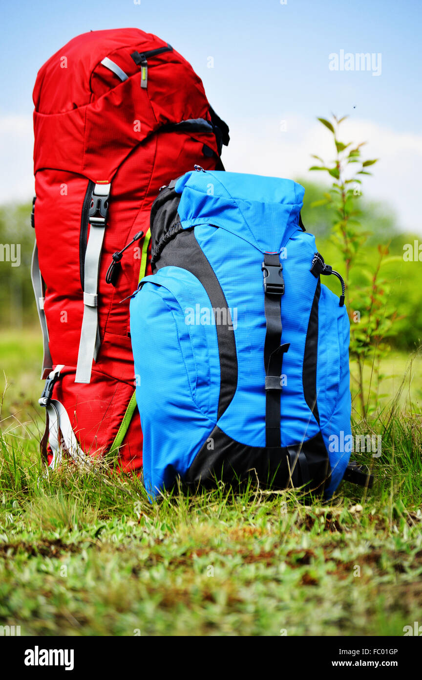 Due zaini turistica sul prato Foto Stock