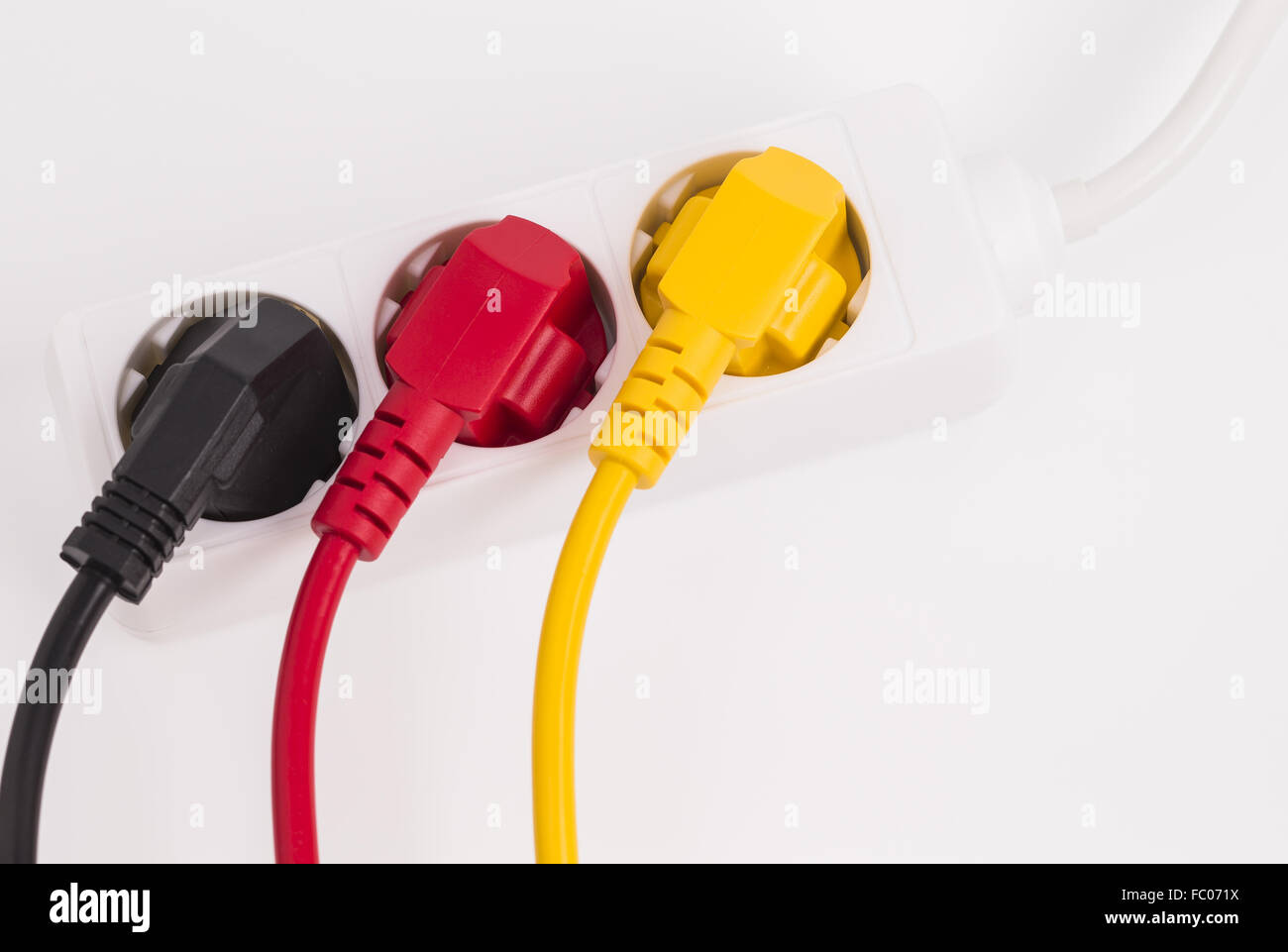 Multi plug e cavi di alimentazione Foto Stock