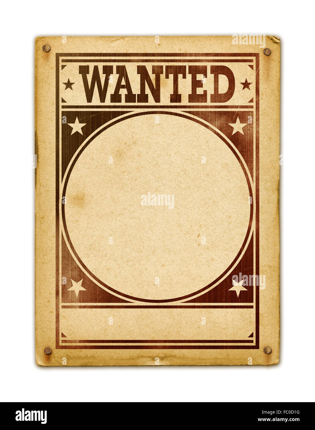 Manifesto Wanted isolato su bianco Foto Stock